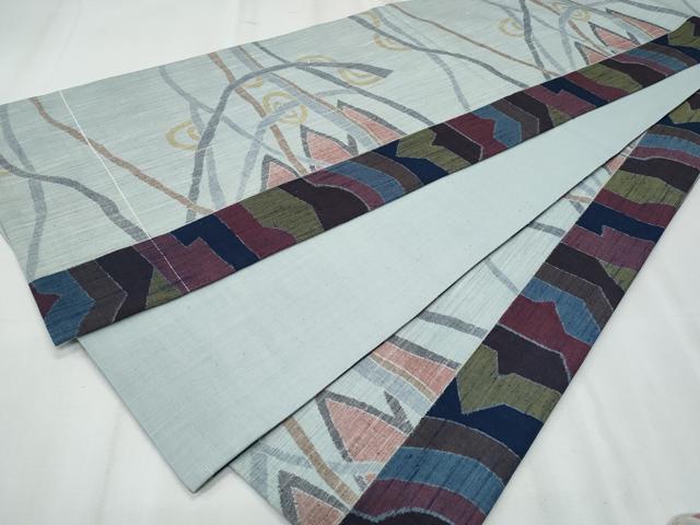 平和屋着物◎全通柄袋帯　紬地　抽象文　正絹　逸品　CABF1028fb