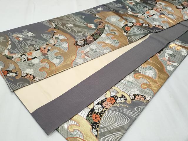 平和屋着物◎六通柄袋帯　唐織　立波舞蝶花文　金銀糸　正絹　逸品　CABF1031fb