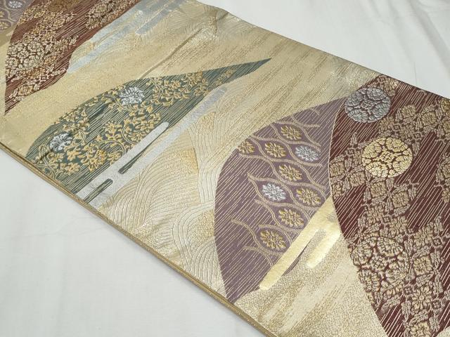 平和屋着物◎六通柄袋帯　遠山草花文　金銀糸　正絹　逸品　CABF1033fb