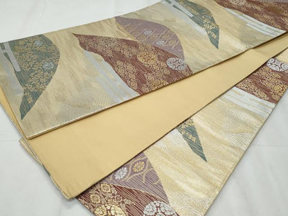 平和屋着物◎六通柄袋帯　遠山草花文　金銀糸　正絹　逸品　CABF1033fb