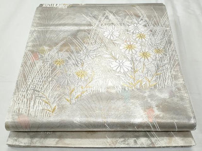 平和屋着物◎六通柄袋帯　草花文　金銀糸　正絹　逸品　未使用　CABF1034fb
