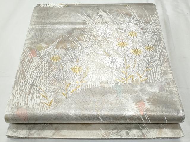 平和屋着物◎六通柄袋帯　草花文　金銀糸　正絹　逸品　未使用　CABF1034fb