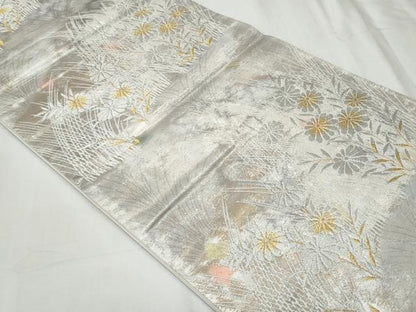 平和屋着物◎六通柄袋帯　草花文　金銀糸　正絹　逸品　未使用　CABF1034fb