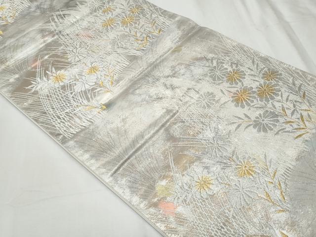 平和屋着物◎六通柄袋帯　草花文　金銀糸　正絹　逸品　未使用　CABF1034fb