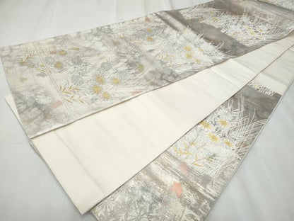 平和屋着物◎六通柄袋帯　草花文　金銀糸　正絹　逸品　未使用　CABF1034fb