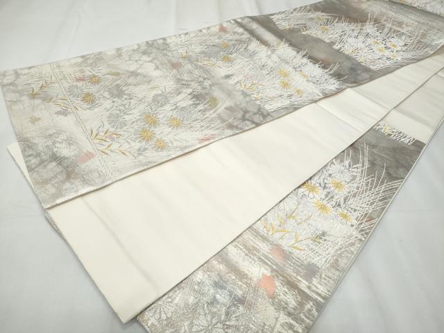 平和屋着物◎六通柄袋帯　草花文　金銀糸　正絹　逸品　未使用　CABF1034fb