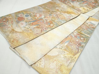 平和屋着物◎佐賀錦　六通柄袋帯　地紙御所車花文　金銀糸　正絹　逸品　CABF1035fb