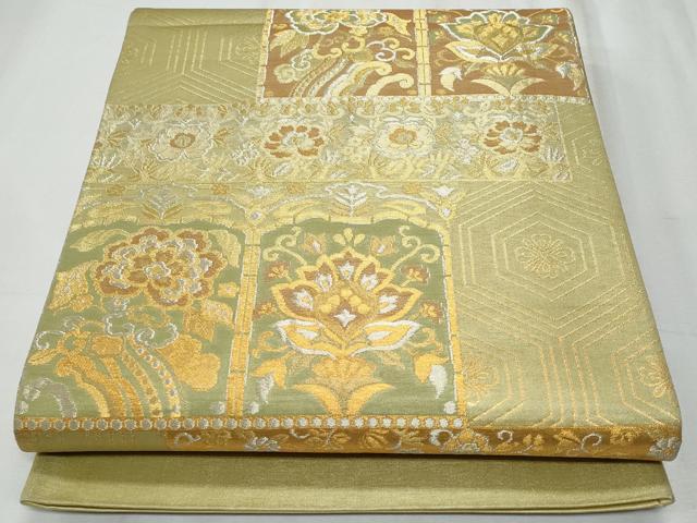 平和屋着物◎六通柄袋帯　更紗花文　金銀糸　正絹　逸品　CABF1042fb