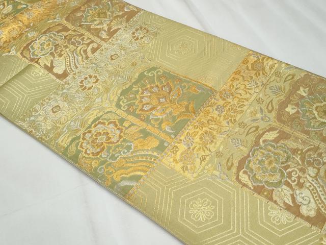 平和屋着物◎六通柄袋帯　更紗花文　金銀糸　正絹　逸品　CABF1042fb