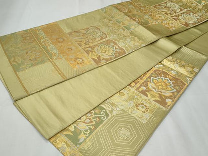 平和屋着物◎六通柄袋帯　更紗花文　金銀糸　正絹　逸品　CABF1042fb
