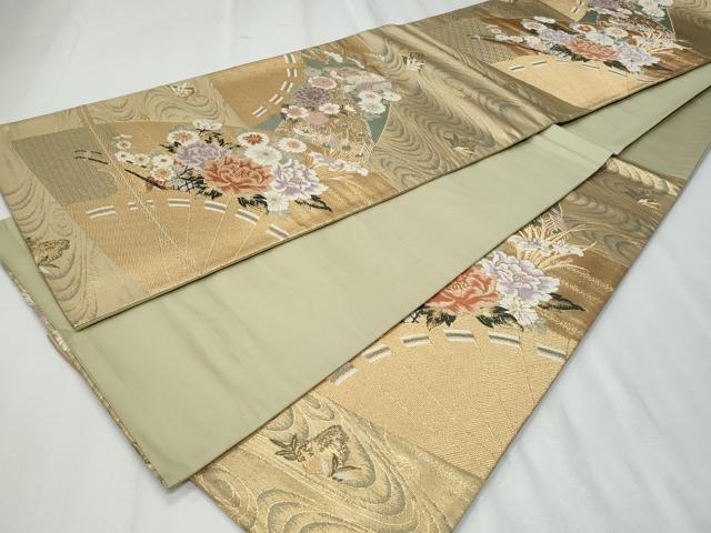 平和屋着物◎六通柄袋帯　唐織　御所車雀花文　金銀糸　正絹　逸品　CABF1043fb