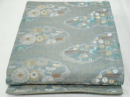 平和屋着物◎六通柄袋帯　雲取り菊文　金銀糸　正絹　逸品　CABF1044fb