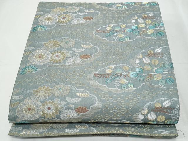 平和屋着物◎六通柄袋帯　雲取り菊文　金銀糸　正絹　逸品　CABF1044fb