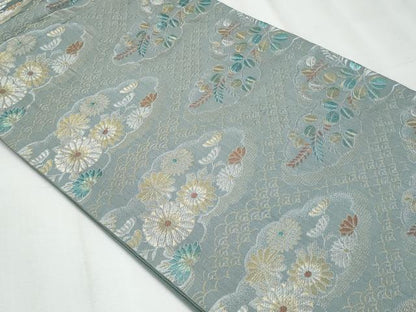 平和屋着物◎六通柄袋帯　雲取り菊文　金銀糸　正絹　逸品　CABF1044fb