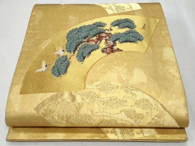 平和屋着物◎六通柄袋帯　京の扇絵　金糸　正絹　逸品　CABF1045fb