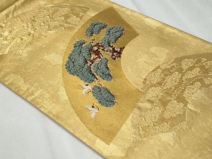 平和屋着物◎六通柄袋帯　京の扇絵　金糸　正絹　逸品　CABF1045fb