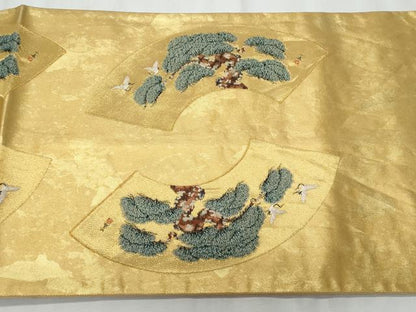 平和屋着物◎六通柄袋帯　京の扇絵　金糸　正絹　逸品　CABF1045fb
