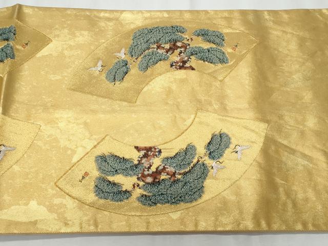 平和屋着物◎六通柄袋帯　京の扇絵　金糸　正絹　逸品　CABF1045fb