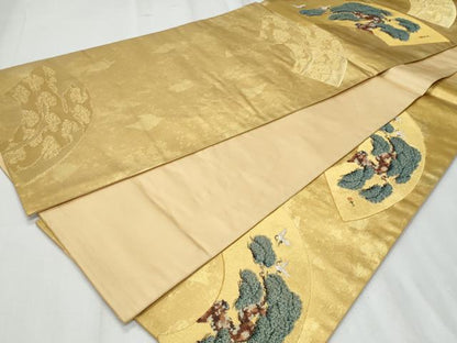 平和屋着物◎六通柄袋帯　京の扇絵　金糸　正絹　逸品　CABF1045fb