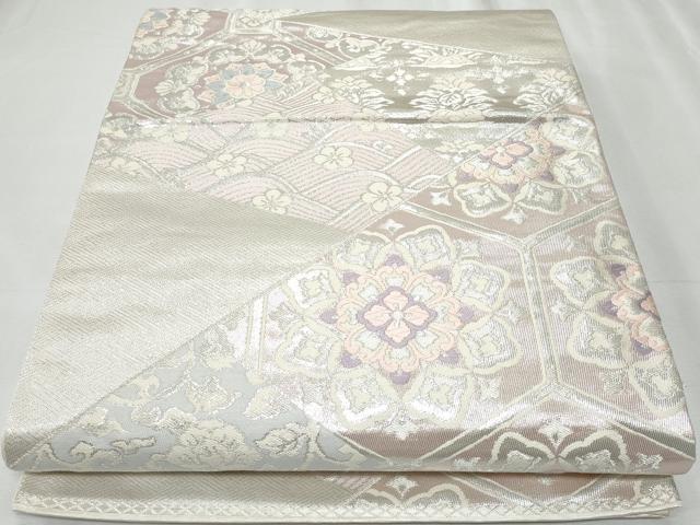 平和屋着物◎六通柄袋帯　唐織　切嵌立波正倉院花文　銀糸　正絹　逸品　CABF1048fb
