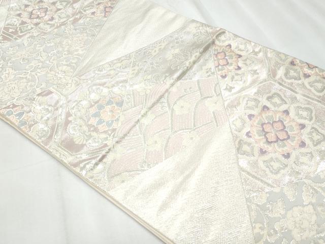 平和屋着物◎六通柄袋帯　唐織　切嵌立波正倉院花文　銀糸　正絹　逸品　CABF1048fb