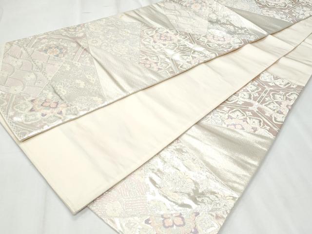 平和屋着物◎六通柄袋帯　唐織　切嵌立波正倉院花文　銀糸　正絹　逸品　CABF1048fb