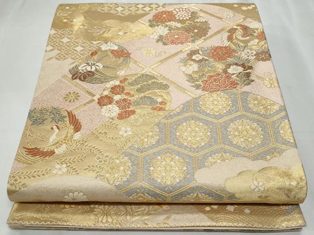 平和屋着物◎六通柄袋帯　唐織　遠山花小袖文　銀糸　正絹　逸品　CABF1050fb