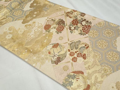 平和屋着物◎六通柄袋帯　唐織　遠山花小袖文　銀糸　正絹　逸品　CABF1050fb