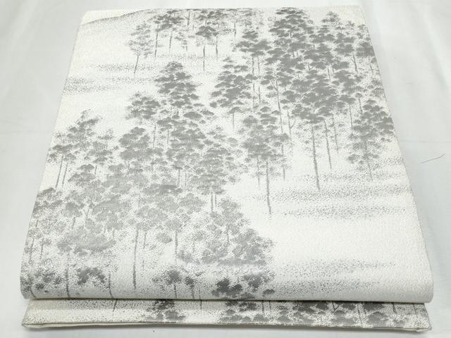 平和屋着物◎六通柄袋帯　遠山樹林文　銀糸　正絹　逸品　CABF1055fb