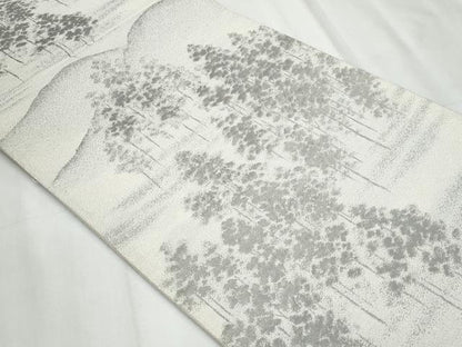平和屋着物◎六通柄袋帯　遠山樹林文　銀糸　正絹　逸品　CABF1055fb