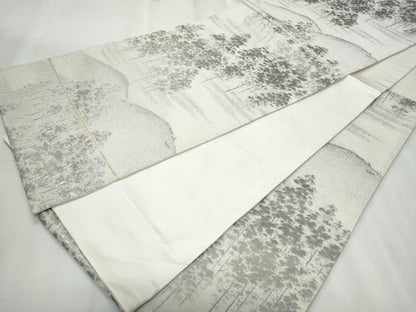 平和屋着物◎六通柄袋帯　遠山樹林文　銀糸　正絹　逸品　CABF1055fb