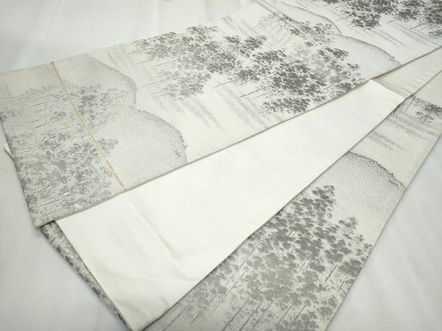 平和屋着物◎六通柄袋帯　遠山樹林文　銀糸　正絹　逸品　CABF1055fb