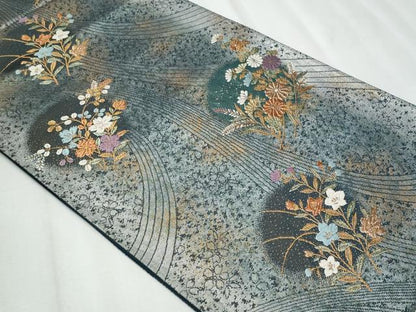 平和屋着物◎六通柄袋帯　唐織　瑞光　見箔　枝花文　金糸　正絹　逸品　CABF1056fb