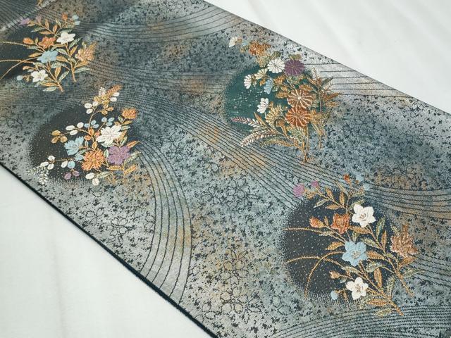 平和屋着物◎六通柄袋帯　唐織　瑞光　見箔　枝花文　金糸　正絹　逸品　CABF1056fb