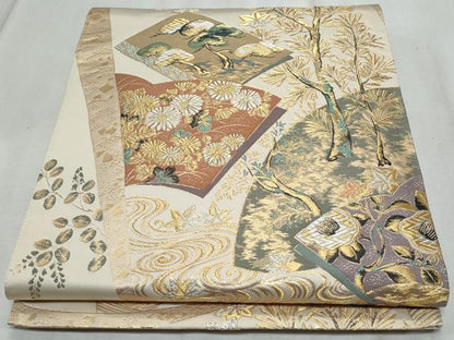 平和屋着物◎六通柄袋帯　冊子草花文　金銀糸　正絹　逸品　CABF1081fb