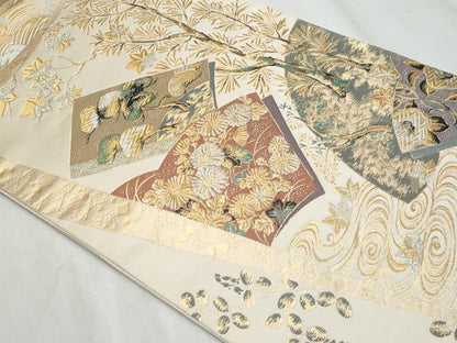 平和屋着物◎六通柄袋帯　冊子草花文　金銀糸　正絹　逸品　CABF1081fb