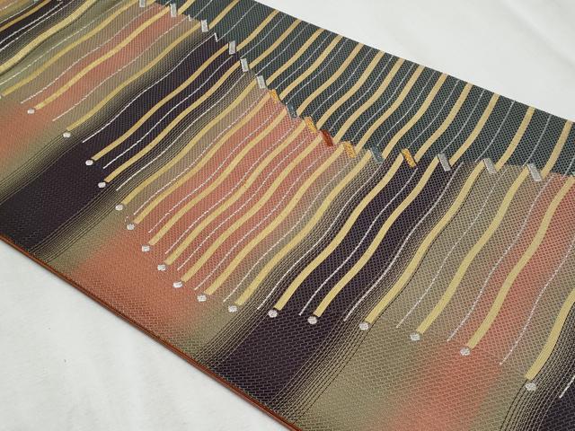 平和屋着物◎六通柄袋帯　横段文　金銀糸　正絹　逸品　CABF1082fb