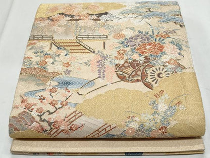 平和屋着物◎太鼓柄袋帯　綴れ　花車文　金糸　正絹　逸品　CABF1084fb