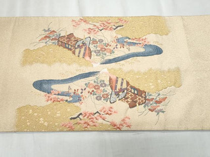 平和屋着物◎太鼓柄袋帯　綴れ　花車文　金糸　正絹　逸品　CABF1084fb