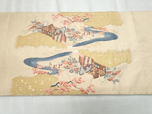 平和屋着物◎太鼓柄袋帯　綴れ　花車文　金糸　正絹　逸品　CABF1084fb