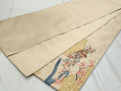 平和屋着物◎太鼓柄袋帯　綴れ　花車文　金糸　正絹　逸品　CABF1084fb