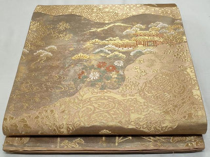 平和屋着物◎六通柄袋帯 渡り橋風景花文 金銀糸 正絹 逸品 CABF1086fb
