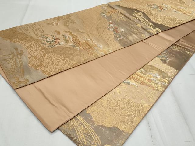 平和屋着物◎六通柄袋帯 渡り橋風景花文 金銀糸 正絹 逸品 CABF1086fb
