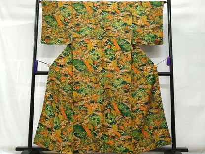 平和屋着物■上質な小紋 亀甲風景花文 金彩 鬼しぼ縮緬 正絹 逸品 未使用 CABF1097fb