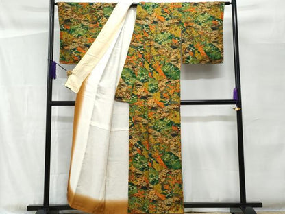 平和屋着物■上質な小紋 亀甲風景花文 金彩 鬼しぼ縮緬 正絹 逸品 未使用 CABF1097fb