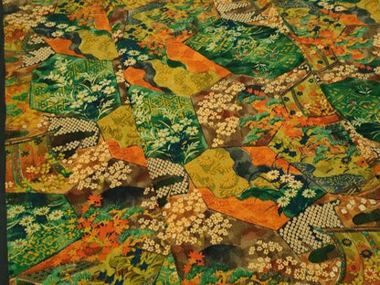 平和屋着物■上質な小紋 亀甲風景花文 金彩 鬼しぼ縮緬 正絹 逸品 未使用 CABF1097fb