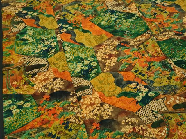 平和屋着物■上質な小紋 亀甲風景花文 金彩 鬼しぼ縮緬 正絹 逸品 未使用 CABF1097fb