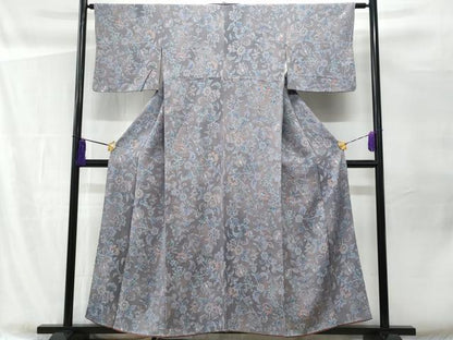 平和屋着物■上質な小紋 更紗花文 暈し染め 鬼しぼ縮緬 正絹 逸品 CABF1100fb