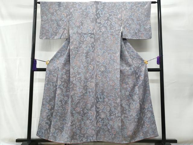 平和屋着物■上質な小紋 更紗花文 暈し染め 鬼しぼ縮緬 正絹 逸品 CABF1100fb