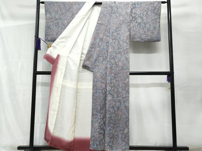 平和屋着物■上質な小紋 更紗花文 暈し染め 鬼しぼ縮緬 正絹 逸品 CABF1100fb